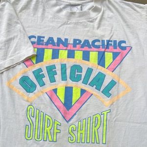 Vintage 80s 1989 Op Ocean Pacific Neon Logo Graphic Surf Single Stitch Tshirt